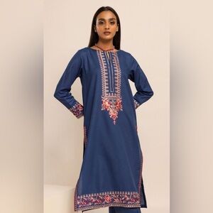 Khaadi Indian Hand Embroidered Kurta,  Straight, 100% Cotton Long Kurta Tunic